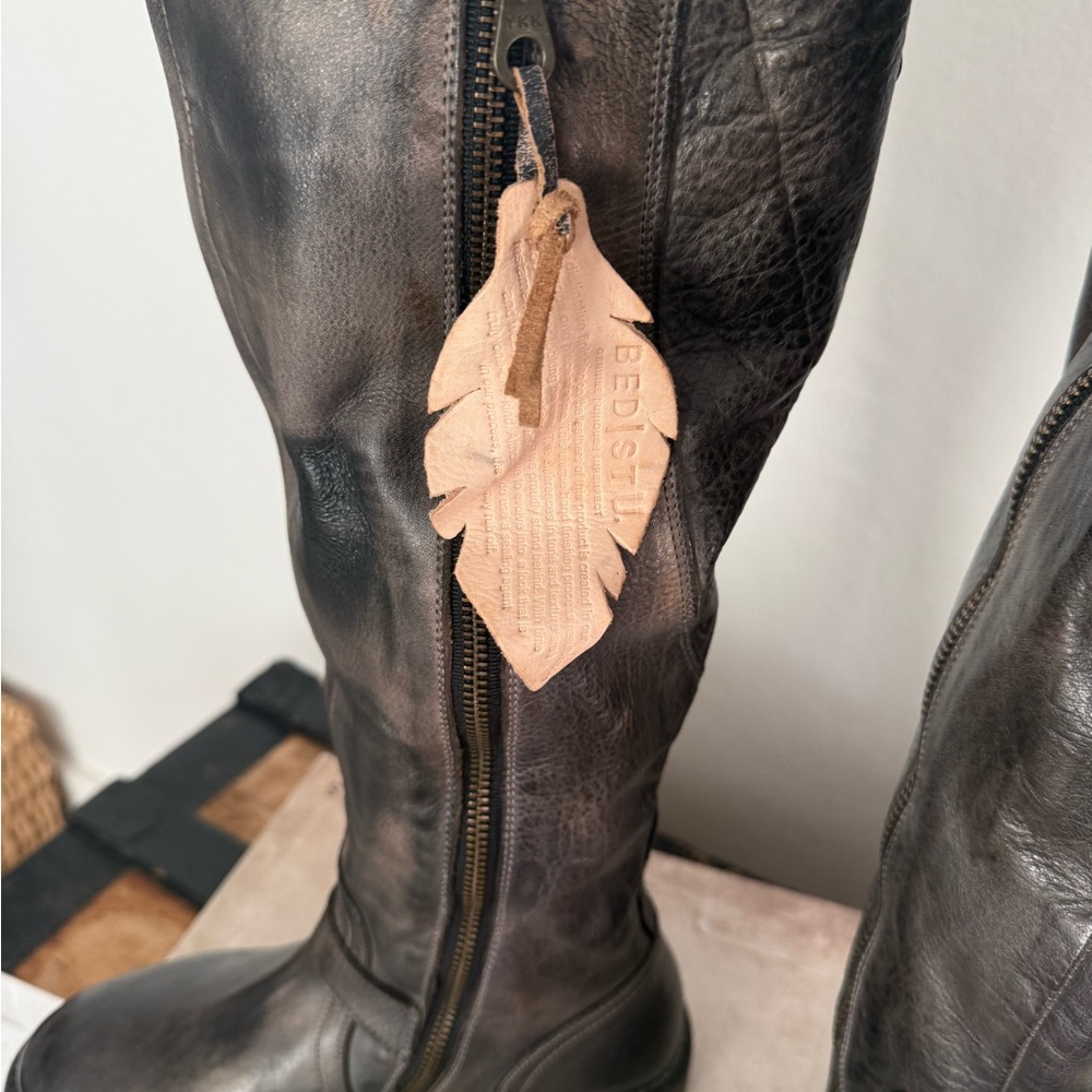 BED|STU Distressed Black Leather Heeled Boots